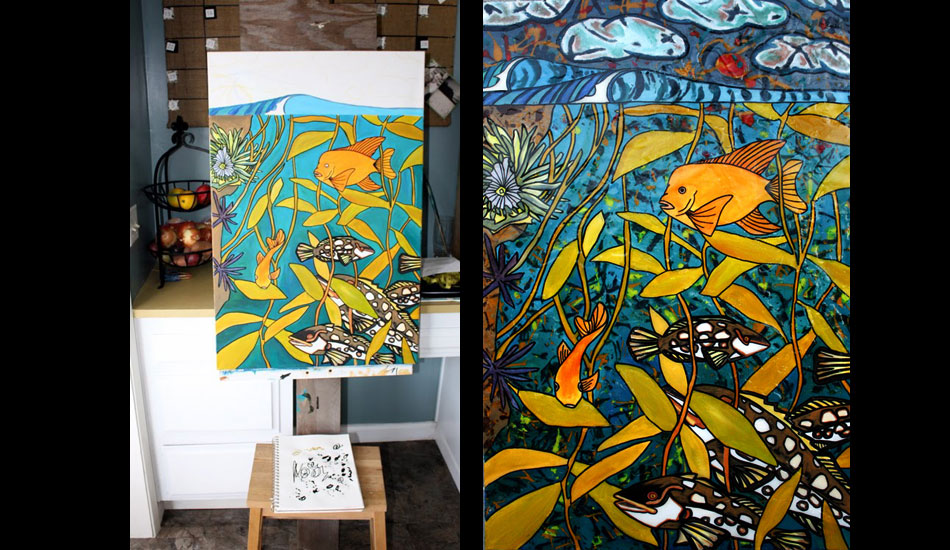 This painting is called Calico. It includes a lot of marine life indigenous to Southern California, like the Garibaldi in the foreground. The image actually evolved into the first t-shirt in The Inertia's Signature Series.