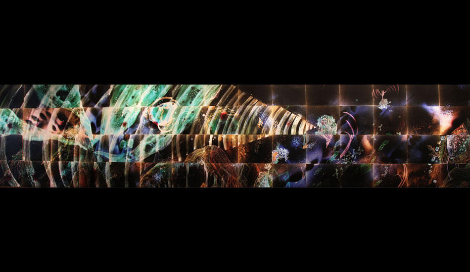 Here's the full C-Print, which measures at 6.5 feet x 36 feet. "I basically made my own negatives by drawing and painting on layered sheets of Mylar and then use them in a color photographic enlarger in a darkroom," says Nguyen of the C-Print process.