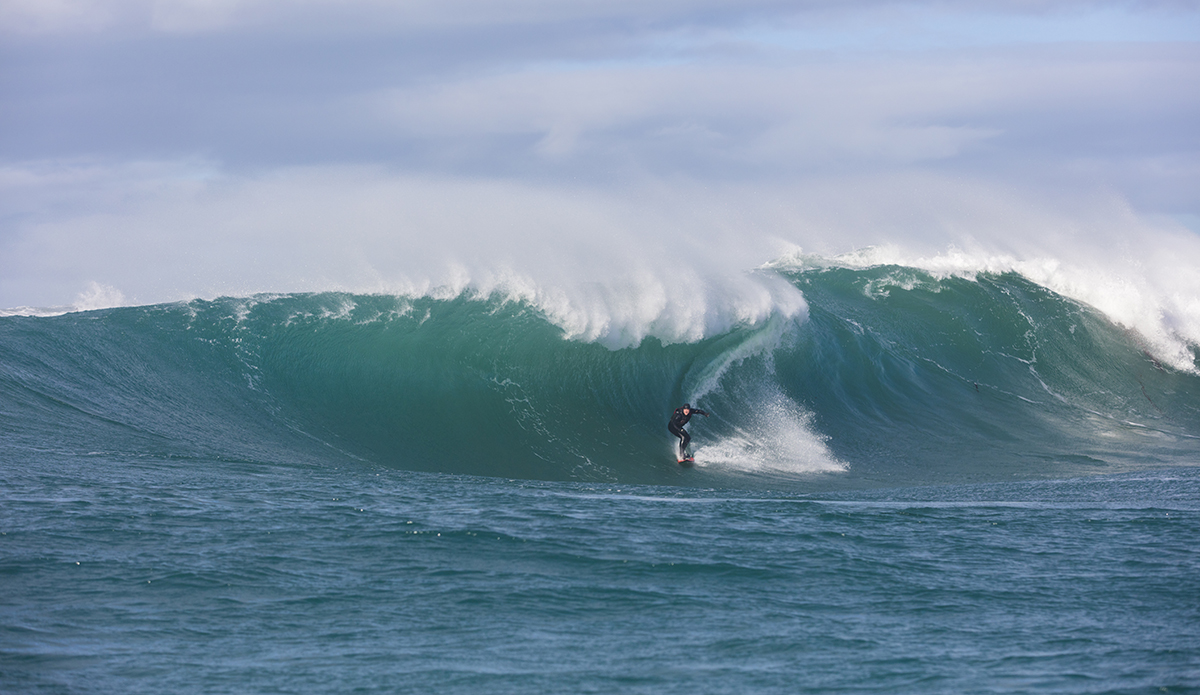 Tom Bracegirdle rides a backhand barrel at a remote reefbreak near Dunedin, New Zealand.