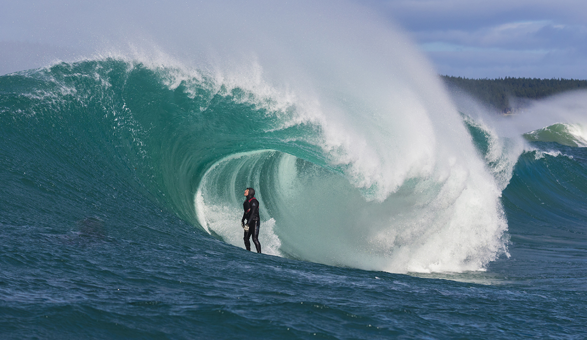 Oscar Smith rides a barrel at a remote reefbreak near Dunedin, New Zealand.