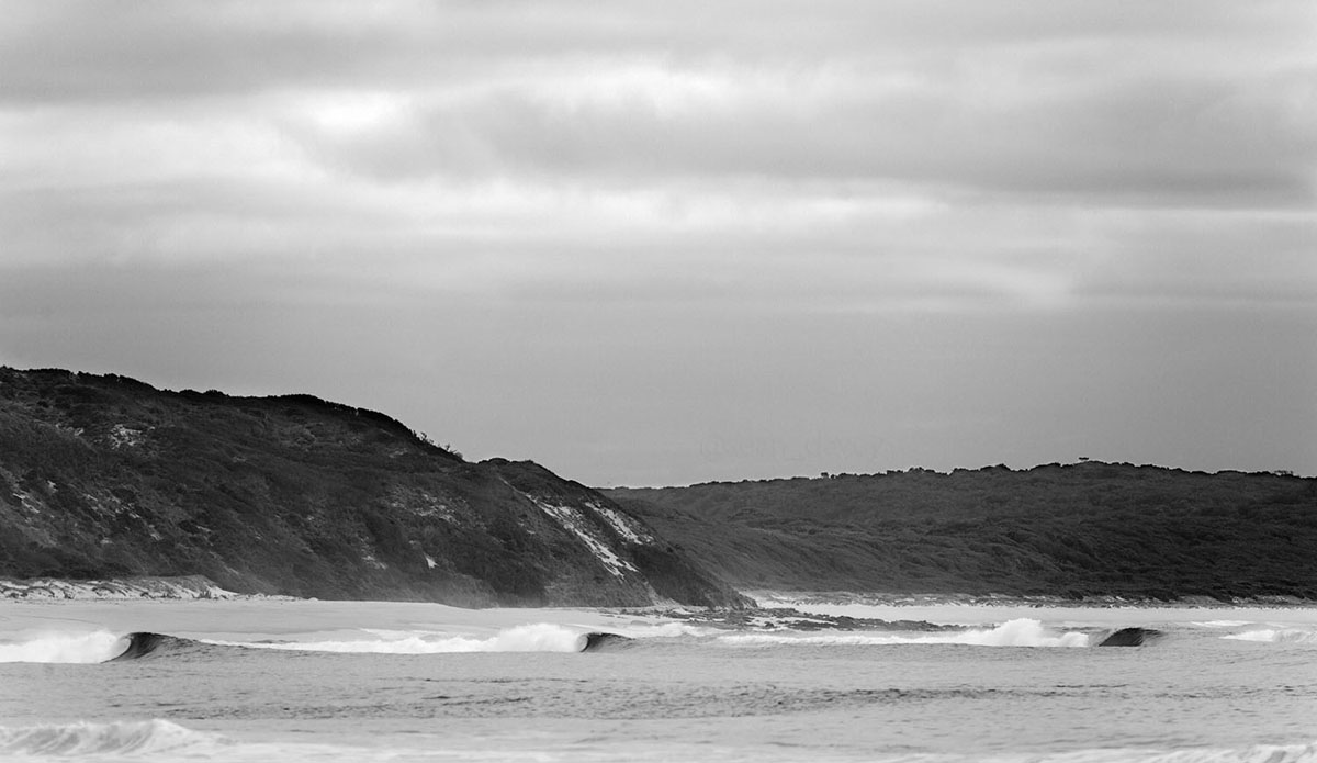 A perfect lineup of unridden waves on King Island.