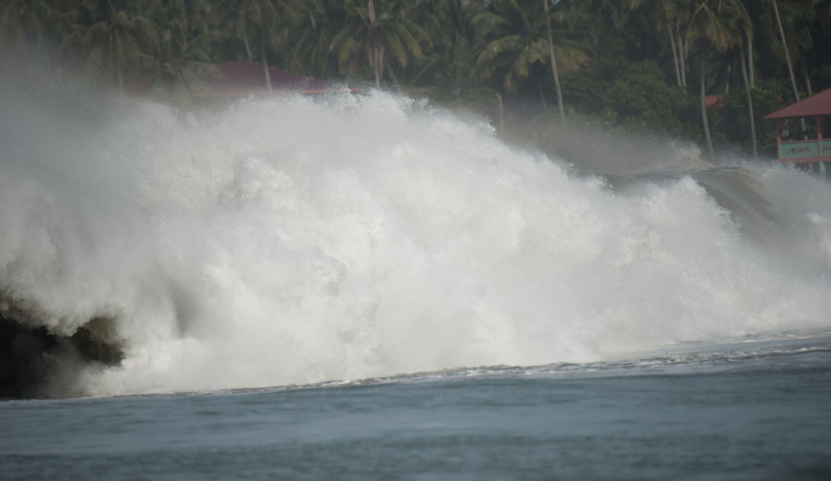 Boat becomes adrift from iitâs moorings at Sorake, on Nias Island, Sumatra, Indonesia. A massive swell hit the islands and  drew some of the worlds best surfers to this particular reef  for this swell at Lagrundi bay. The boat subsequently gets caught by a huge wave and is smashed on to the reef. No one was injured during the incident.