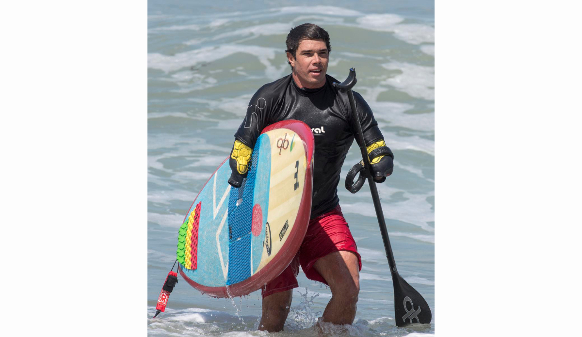Jonas Letieri is a Brazilian surfer who lost both arms in an electrical accident and has found a way to resume surfing as a stand-up paddler using a specially crafted paddle that he can use with his arm stumps. Here he surfing just north of the San Clemente pier on Monday.ADDITIONAL INFO:01.0713.sc.DOUBLEAMPUTEESURFER.mg - 07/10/2016  -  MANDATORY CREDIT: MICHAEL GOULDING, ORANGE COUNTY REGISTERSpectators at this weekend\'s San Clemente Ocean Festival can expect to be inspired by Jonas Letieri, a Brazilian surfer who lost both arms in an electrical accident and has found a way to resume surfing as a stand-up paddler using specially crafted paddles he attaches to his arm stumps. He can switch from one arm to the other, as needed. He is considered the Bethany Hamilton of Brazil, and his story is inspiring.We can show how he carries the board, how he attaches the paddle and how he switches from one arm to the other while riding a wave, and how he can throw spray doing cutbacks. We will watch him train in the surf at the San Clemente Pier, where the games will be this weekend. He will compete in SUP surfing and SUP paddle racing.
