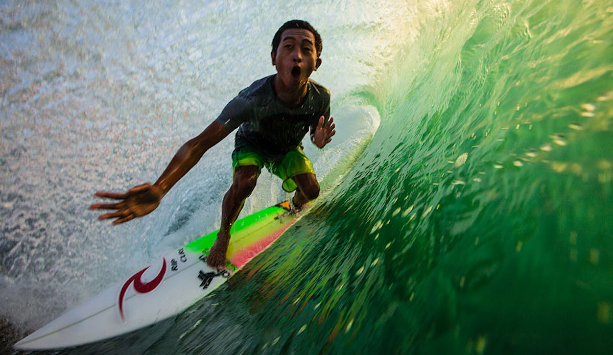Late afternoon light on the back of a Bukit wave in Bali gives off a magical greenish glow. And if you look carefully, you might find one of the local magicians like Agus 'Dag' spending some time in one of the island's legendary 'green rooms'.