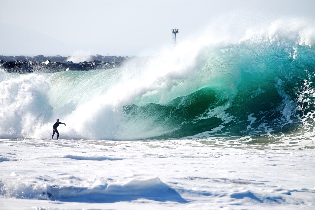 Local grom Tyler Gunter doesn't shy away from heavy waves, especially not in his own backyard.