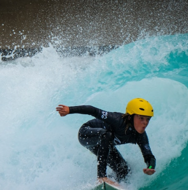 Surfer riding a large wave
