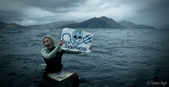 Natalie protests the Grind and killing of Faroese Pilot Whales with Sea Sheperd.