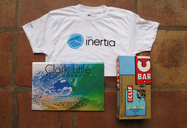 Support The Inertia and receive The Inertia's Anniversary Tee-Shirt, Clark Little's 2012 Shorebreak Calendar, and a big box of Clif Bars!