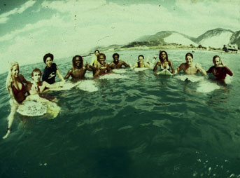 A crowded lineup with the Wilmot family and friends in Jamaica. Photo: Jon Steele