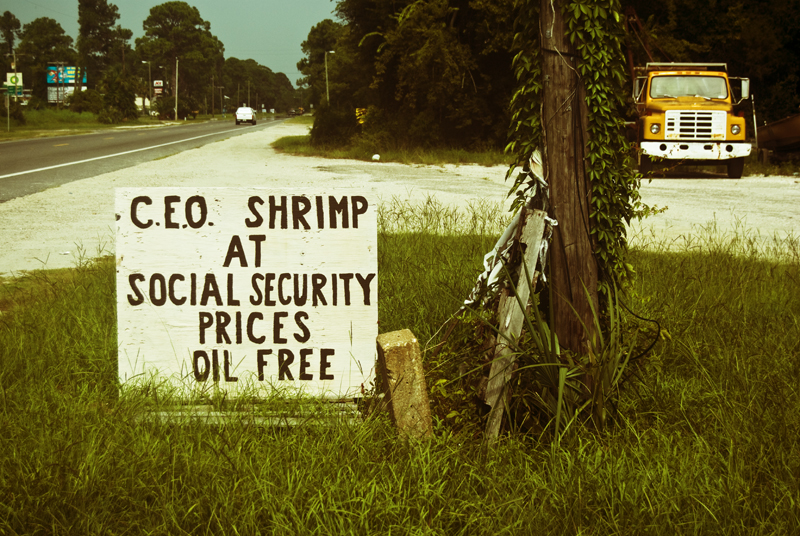 C.E.O. Shrimp at Social Security Prices Oil Free. Photo: Bardin