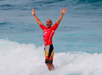 Kelly Slater clinched his tenth World Title and 45th ASP World Tour victory this morning at the Rip Curl Pro Search Puerto Rico.
