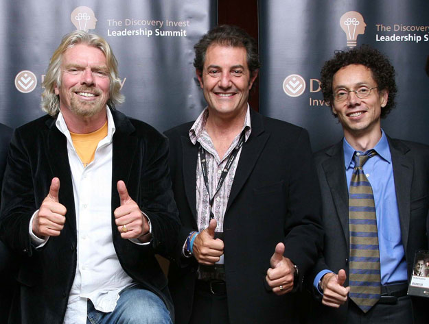 "I’d like us all to consider the simple question," says Tomson. "What is your attitude?" Tomson pictured here with Sir Richard Branson and Malcolm Gladwell at an event where each delivered keynote speeches. Shaun Tomson Sir Richard Branson Malcolm Gladwell