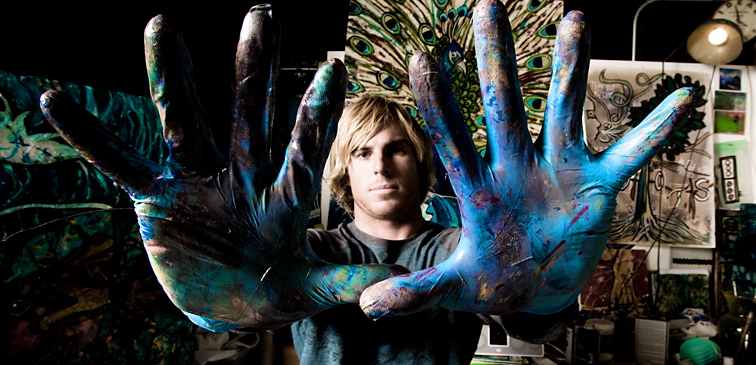 Professional surfer Mike Losness' paintings incorporate the things he loves: the ocean, the environment, and an ample dosage of creativity. Photo: Anthony Ghiglia