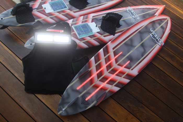 Mark Visser's tow-surf boards glowing with infrared technology. Mark Visser's tow-surf boards glowing with infrared technology.