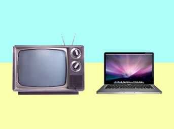 Old Television with antenna MacBook Pro Laptop Technology Evolves
