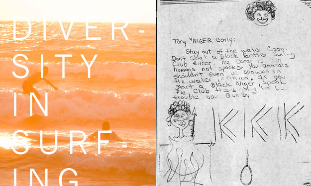 Palestinian and Israeli surfers find common ground in the lineup through a documentary by Alex Klein. A piece of hate mail delivered to Black Surfing Association president Tony Corley. Images: Klein (L), Corley (R) Palestinian and Israeli surfers find common ground in the lineup through a documentary by Alex Klein. A piece of hate mail delivered to Black Surfing Association president Tony Corley. Images: Klein (L), Corley (R)