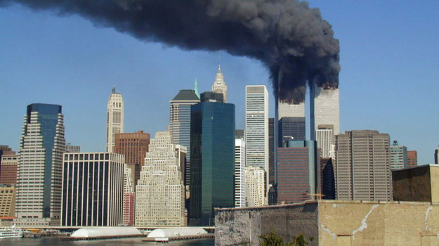 The twin towers before collapse on 9/11/2001