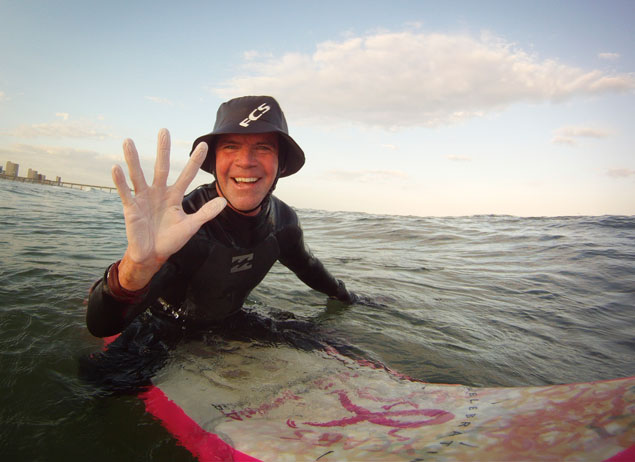 Kurtis shows off his zombie hands. Photo: marksainwilson.com Kurtis Loftus World Record Surf Session