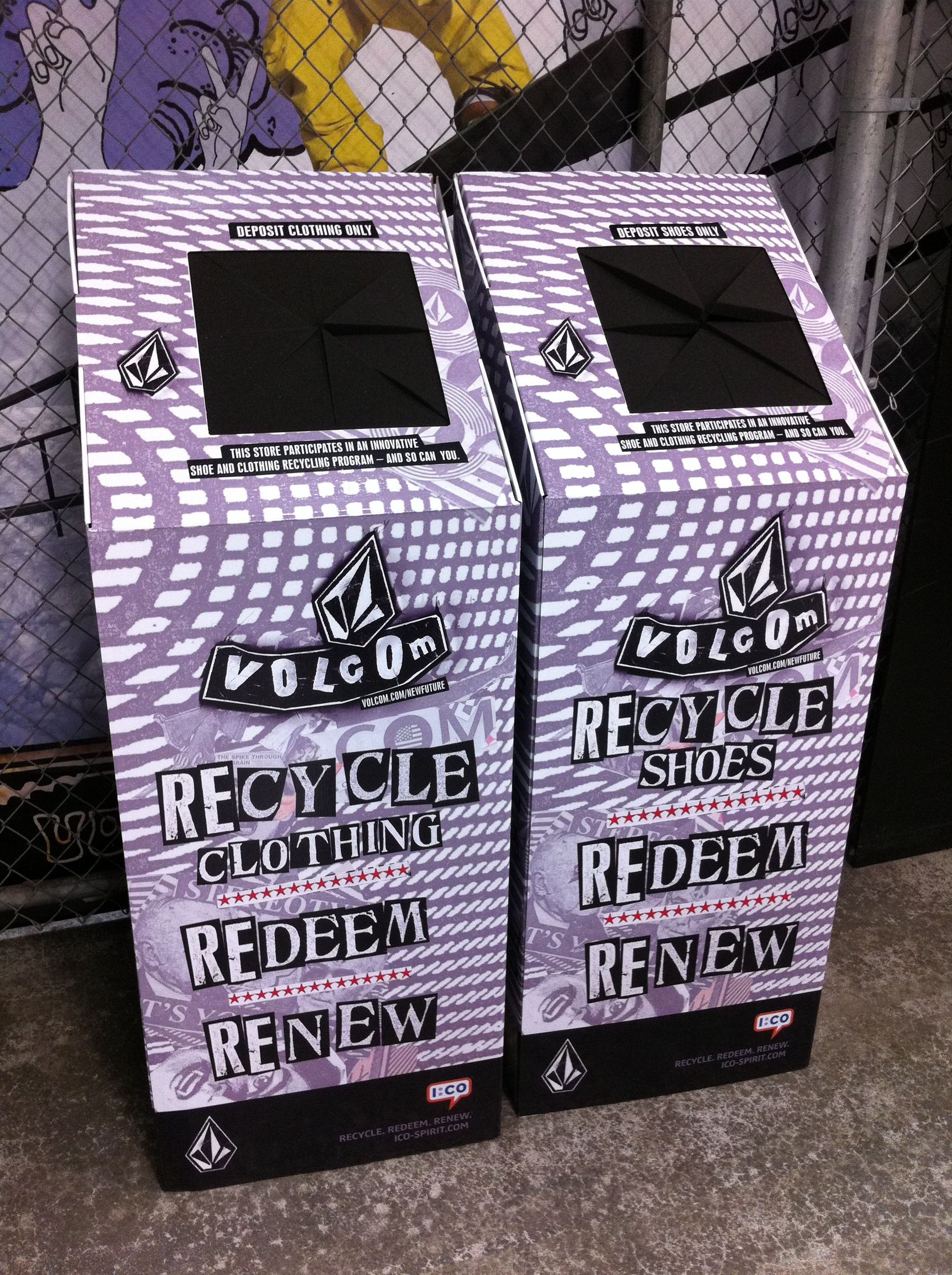 Volcom recycling bins.