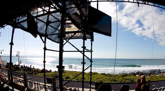 The view from the beach. The scaffolding at Jeffreys Bay.