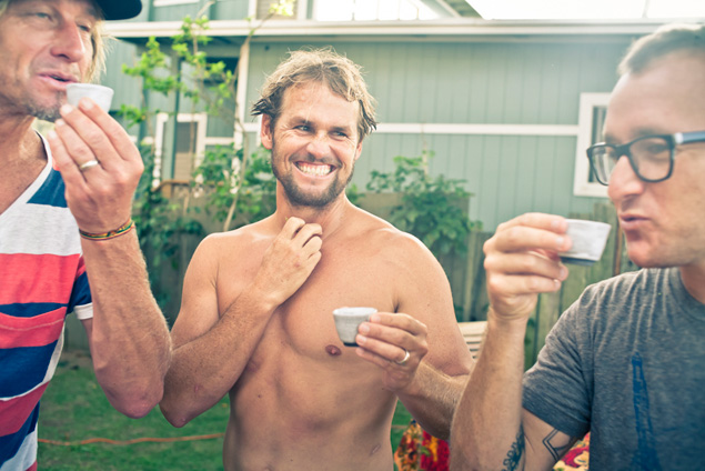 Sophisticated gents sipping sake at sunset. Photo: Justin Jay