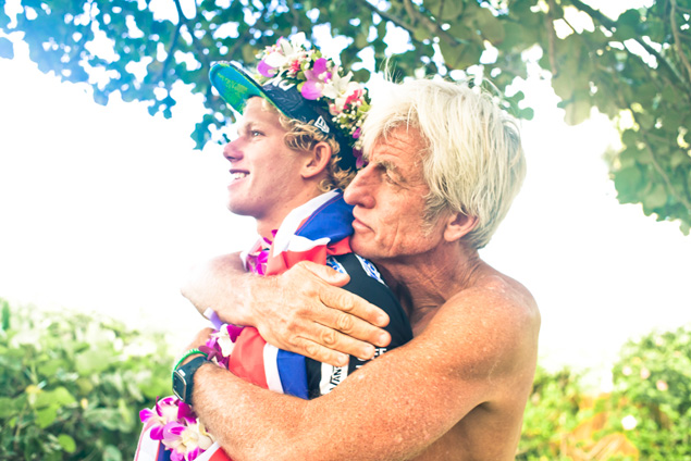It would be difficult to find two people who are more universally lauded on the North Shore than John John Florence and Mark Cunningham. Photo: Justin Jay
