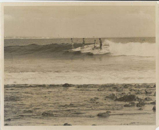 Nick Gabaldon surfing Malibu with friends. Photo: Archive/Nike