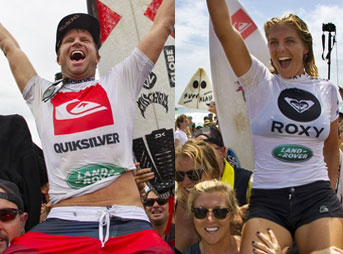 And they're off! Taj Burrow and Steph Gilmore registered victories at Snapper Rocks to kick off the 2012 ASP World Tour.