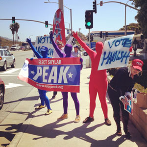Skylar Peak supporters rally near Malibu. 
