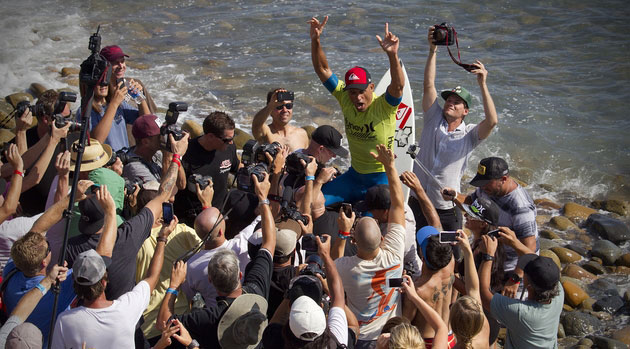 If you drop the competitors' lowest two scores, Kelly Slater is on top right now We'll see how things end up. Photo: ASP/Rowland