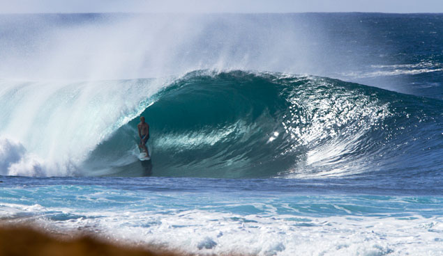 "I’m just cruising at home," says Jamie O'Brien. "It’s a priceless lifestyle. The way I feel about it is that I’ve been on vacation my whole life." Photo: Ray Collins Jamie O'Brien at Pipeline