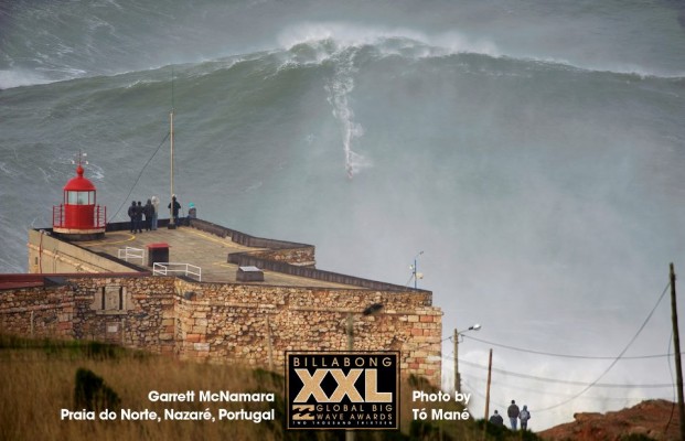 Garrett McNamara at Praia do Norte, Nazaré, Portugal earlier today. Photo by ©TOMANEPHOTOS/Billabong XXL