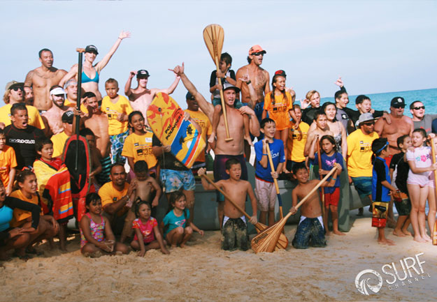 Group photo on Bellow's Beach. Stoked for Surf Day! Photo: Surf Channel/Shannon Q Group photo on Bellow's Beach. Stoked for Surf Day! Photo: Surf Channel/Shannon Q