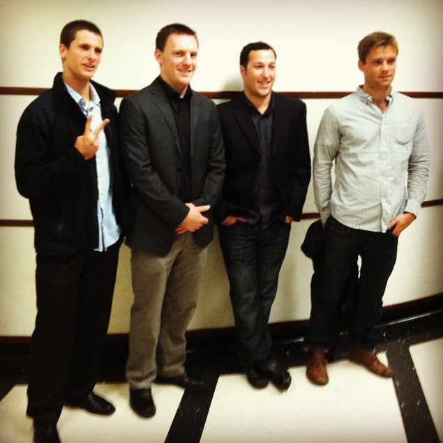 All five surfers walked away free today in the Martin's Beach case. From Left to right: Austin Murison, David Pringle, Jonathan Bremer, and Tyler Schmid. (Kyle Foley, not pictured)