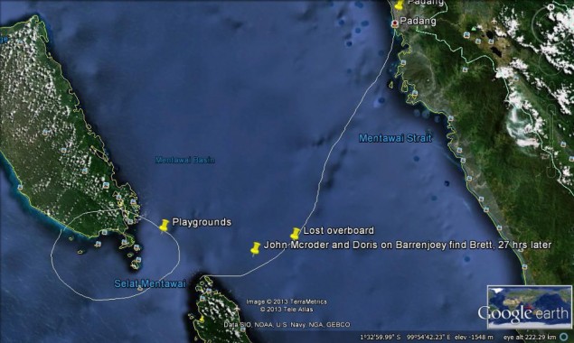 Brett Archibald Lost at Sea Mentawais 27 Hours Map Brett Archibald Lost at Sea Mentawais 27 Hours Map