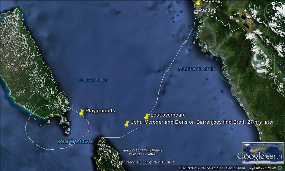 Brett Archibald Lost at Sea Mentawais 27 Hours Map Brett Archibald Lost at Sea Mentawais 27 Hours Map