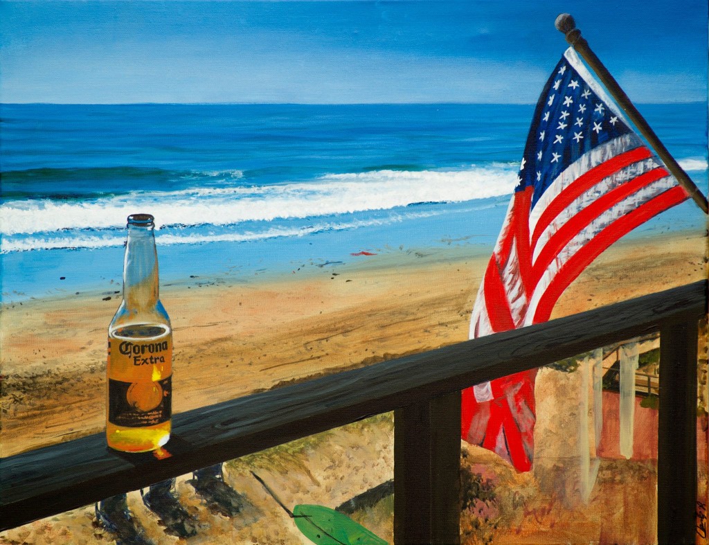 A Corona, a beach, and an American flag. Smells like summer.