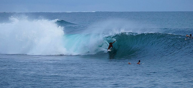 An unknown surfer snags a gaping shack at Maccas.