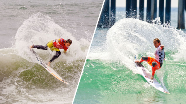 Courtney Conlogue and Carissa Moore battled to the final horn for the 2013 US Open of Surfing Championship. Photos: Michael Llalande Courtney Conlogue and Carissa Moore battled to the final horn for the 2013 US Open of Surfing Championship. Photos: Michael Llalande