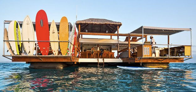 Cloud 9, the floating venue moored just off Cloudbreak. Photo: Cloud 9