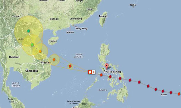 The path of Typhoon Haiyan. Image: Mormon News Room