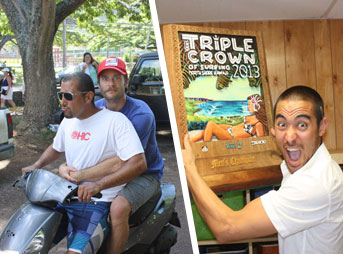 We’re Al and Ted. We've decided to cover the Billabong Pipeline Masters by taking photos of cock chasing, James Franco, and the newest Triple Crown champion, Ted.