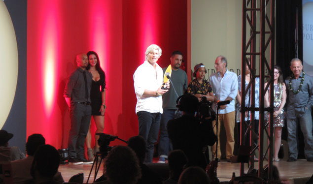 Sam George accepts his Surfer Poll Award. Sam George accepts his Surfer Poll Award.
