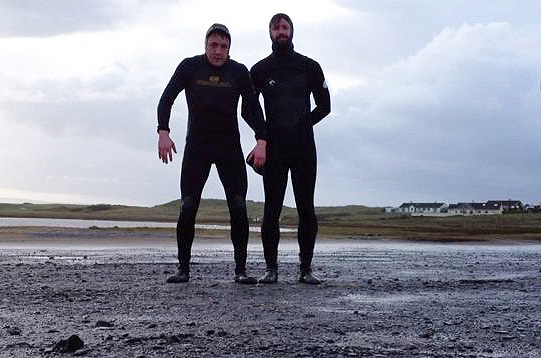 Nicky and Brian post-surf in Ireland. Photo courtesy of Nicky Kelly