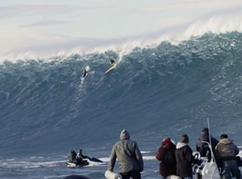 After Winter Storm Hercules unleashed the Black Swell onto the old continent, a host of the world's best big wave surfers, including Shane Dorian, Benjamin Sanchis, Jamie Mitchell, and Grant "Twiggy" Baker, tackled some extraordinarily big waves at Belharra, France.