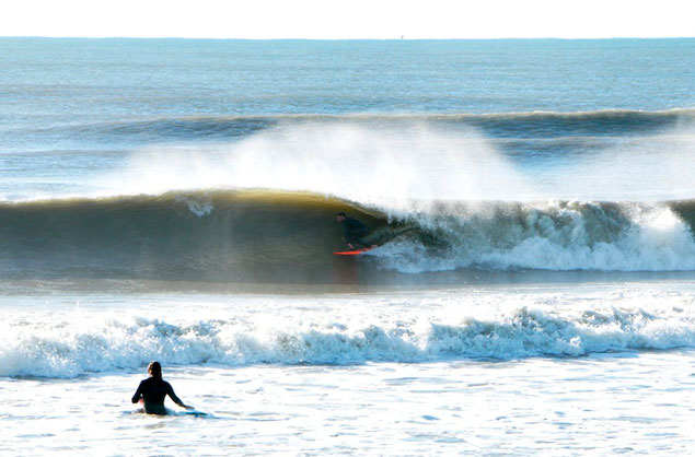 This was one of the most fun days of the winter so far: relatively warm water in the upper 50s, 3- to 5-foot barrels and light offshore winds. Here's one of me taking it all in. Photo: Daniel Brittain.