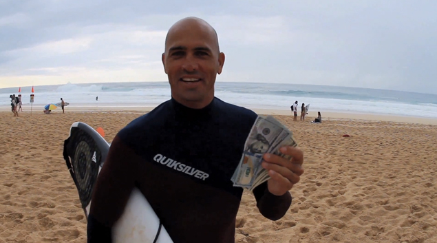 Of course he did. Kelly Slater snagged December's Wave of Winter People's Choice Award. Every month, viewers vote on the best wave ridden on the North Shore. Winner takes home $1000 and gets to rub it in the face of everyone else. 