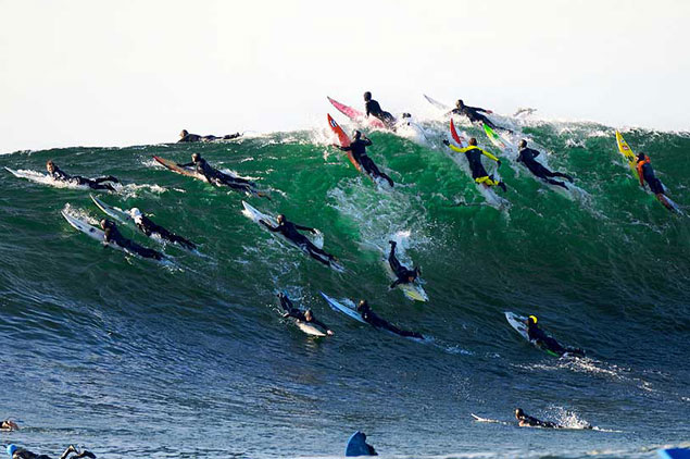 Wyatt Fields, not feeling very alone at Mavericks. Photo: Ben Ginsberg