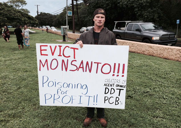 Mark Healey at a recent GMO protest in Hawaii.