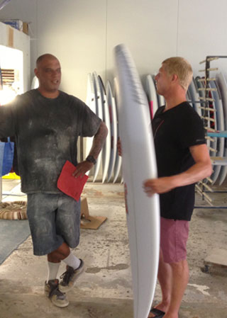 Jigger and Mick sharing a laugh and talking shop at the DHD factory.